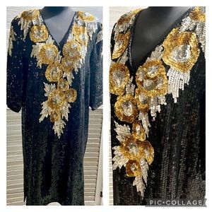 Vintage Black and Gold Sequin Dress